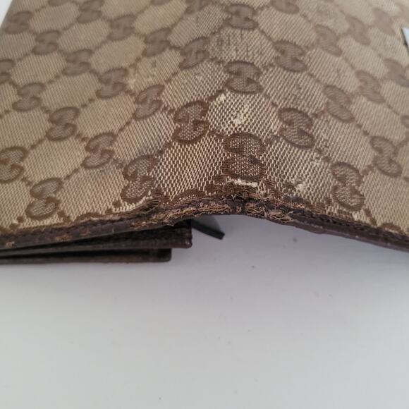 GUCCI GG Guccissima Logo Canvas Leather Wallet Long Bifold Brown Fair Vintage - Picture 9 of 11